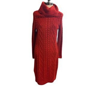 Talbots Sweater Dress Women’s Small Red Cowl Neck Midi Knit Stretch Modest Soft